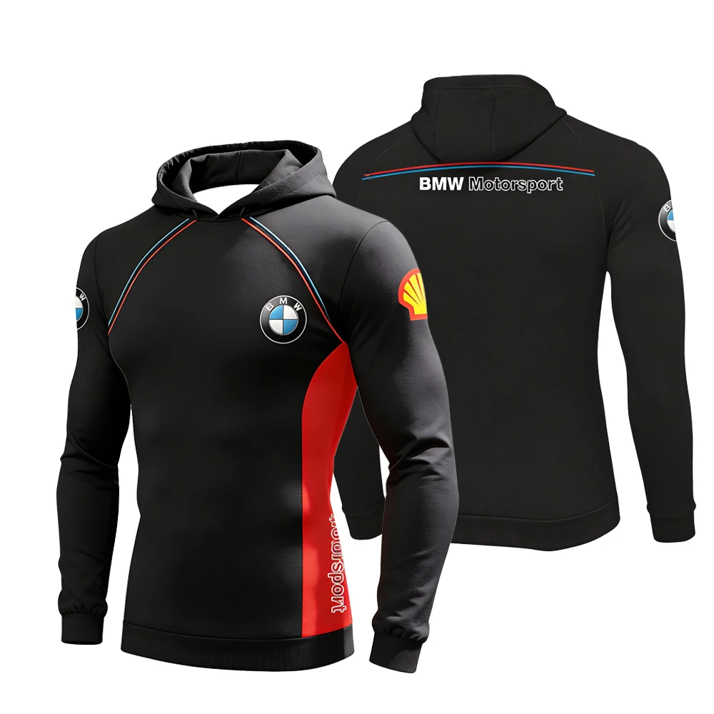 Bmw 레이싱 슈트 후드가 달린 스웨트셔츠 검정색과 빨간색 테두리 오토바이 스타일 스포츠 및 피트니스 활동 편안한 일상 생활