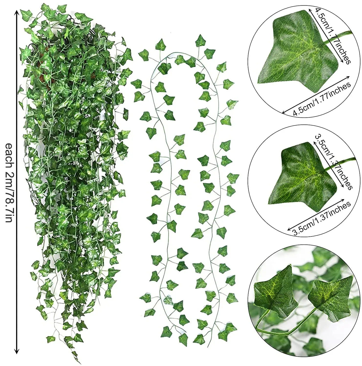 Artificial Ivy Garland UV Resistant Green Leaves Fake Plants Hanging Vines for Home Wedding Party Garden Wall Room Decoration