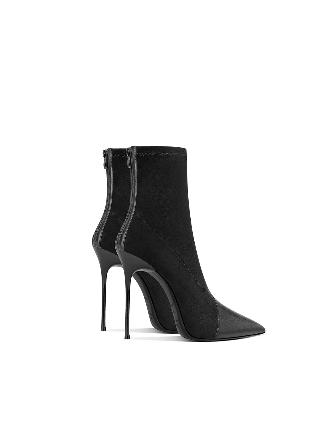 Black Short Boots Thin Heel Sheepskin Pointed Splicing High Heels Women's 2025 New Elastic Boots