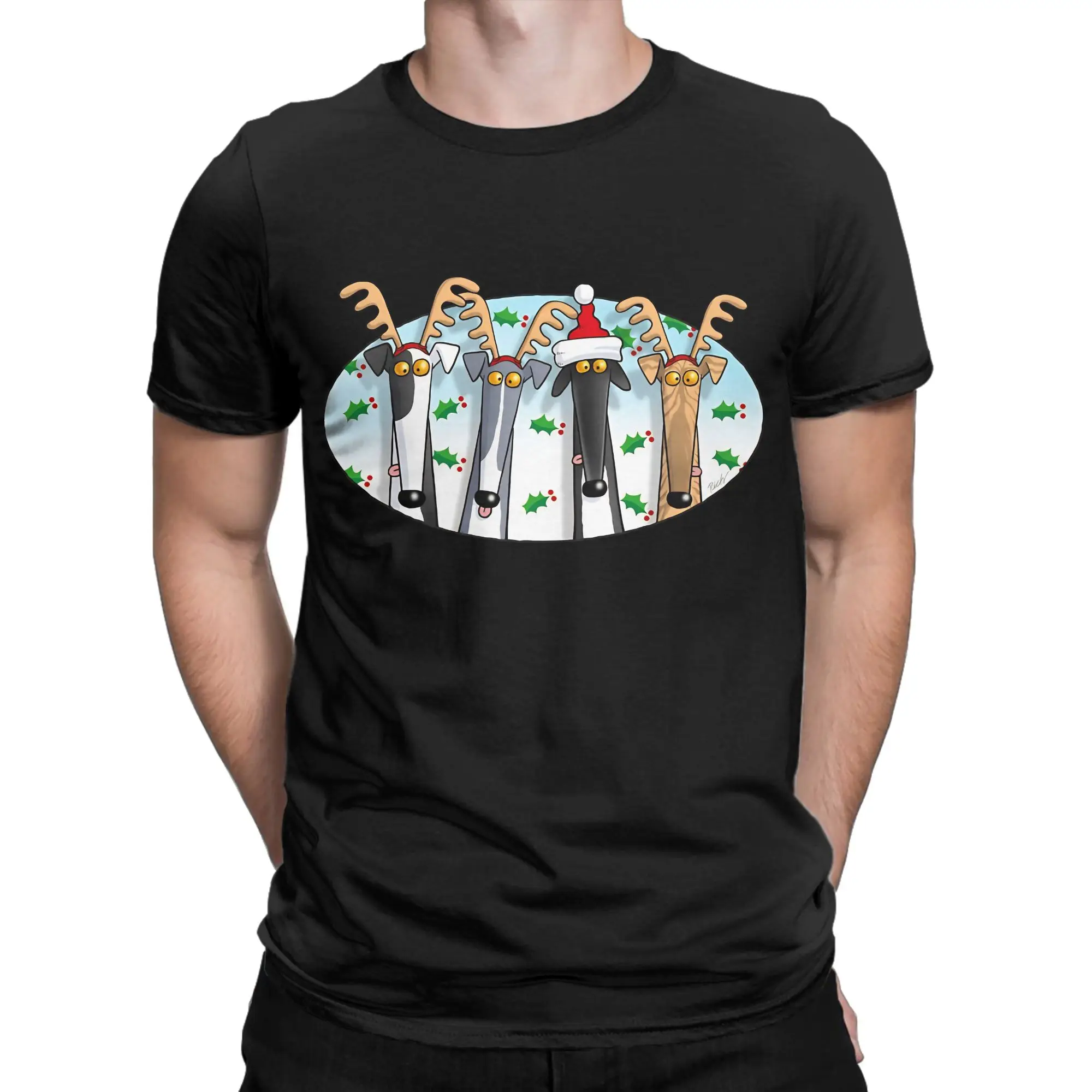 Greyhound Antlers assorted Graphic 100% Cotton T-Shirt whippet Tops Tees For Men
