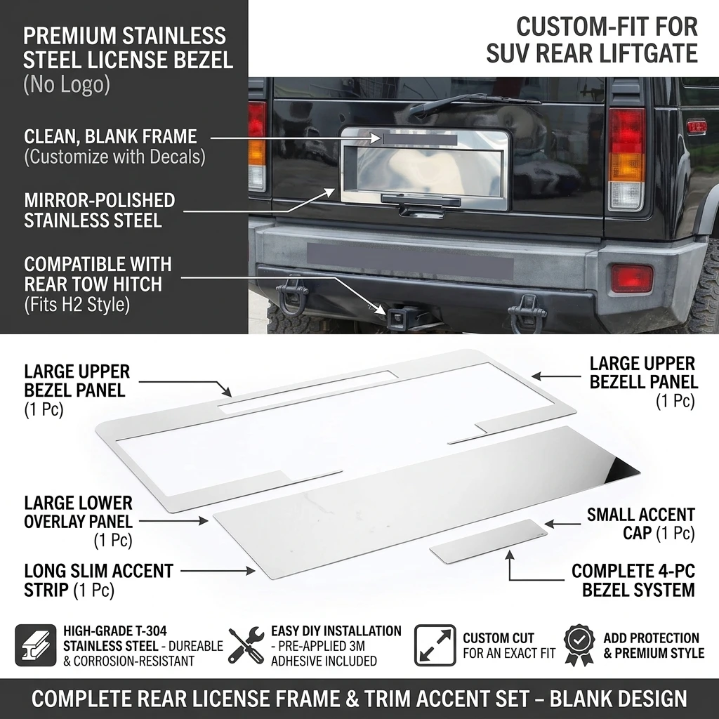 Stainless Steel Car Rear Bumper Decorative Trim Accessories For Hummer H2 SUV 2003-2009 Tail Bumper Chrome Patch Cover Plate