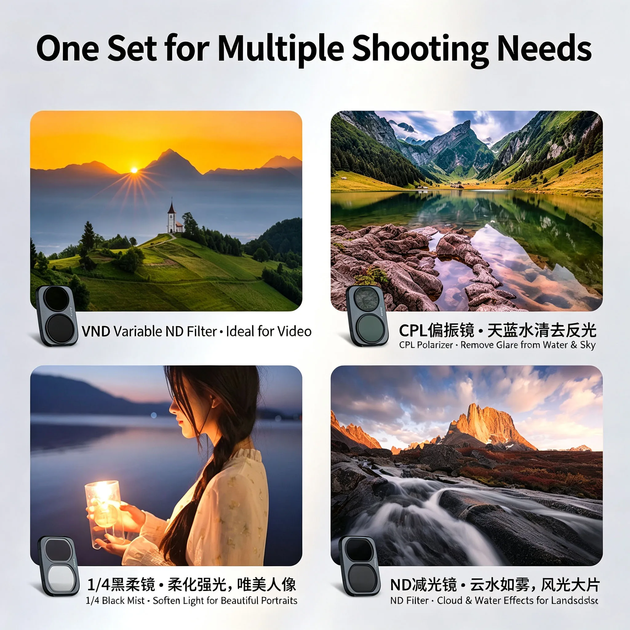 Haida NanoPro Pocket 4P Filter Set for DJI Osmo (CPL+VND+1/4 Black Soft Filter) 3-Piece Kit for Pocket Drone Cameras