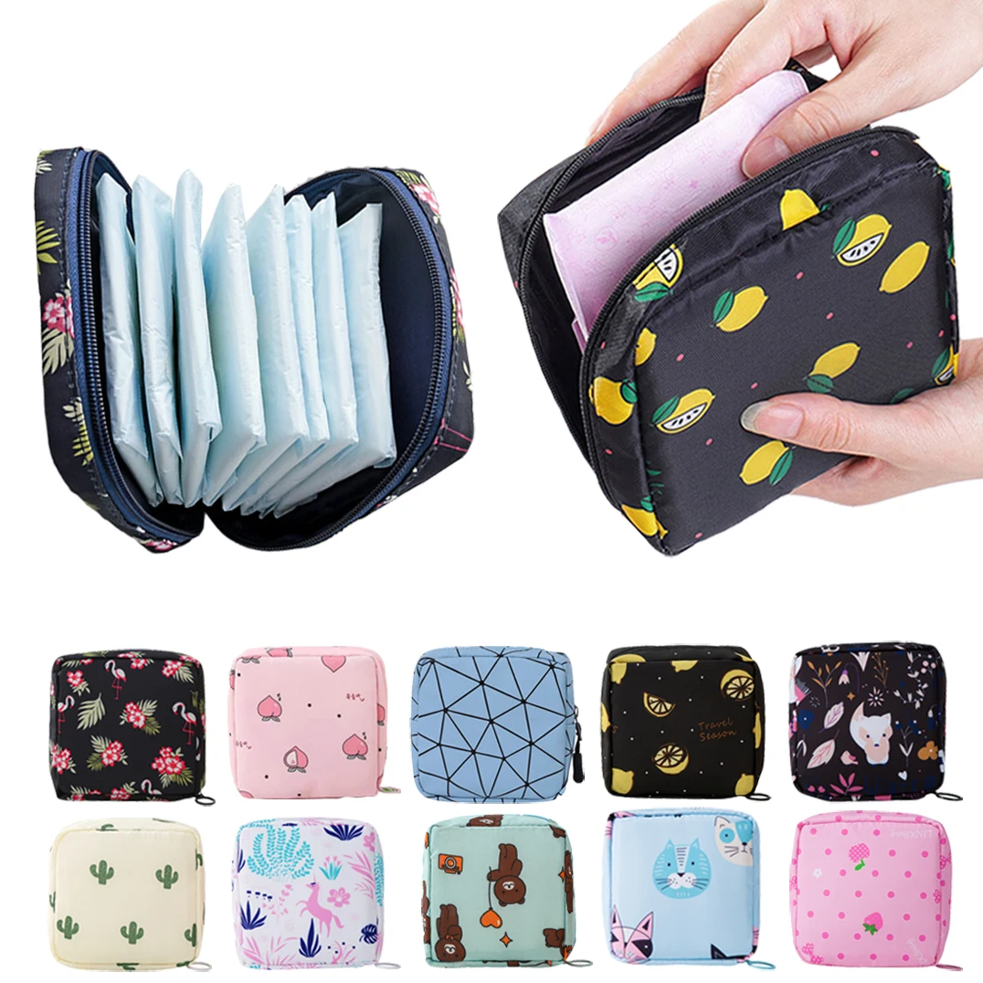 Women Tampon Storage Bag Sanitary Napkin Pad Pouch Waterproof Portable Makeup Lipstick Holder Bag Earphone Data Cables Organizer