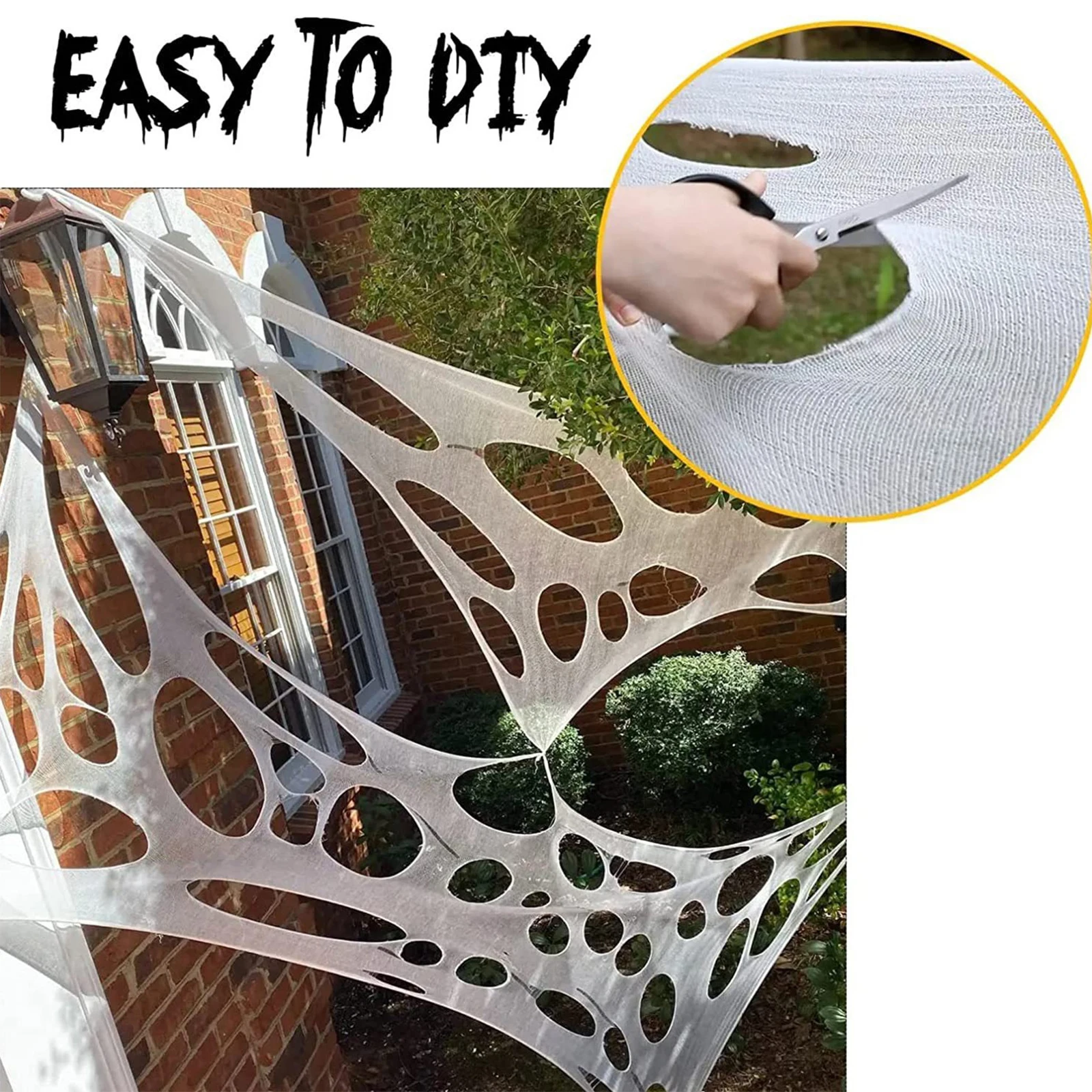 Flexible Cloth Spider Webbing with Tent Stake Fixed to the ground Design for Home Party Scary House