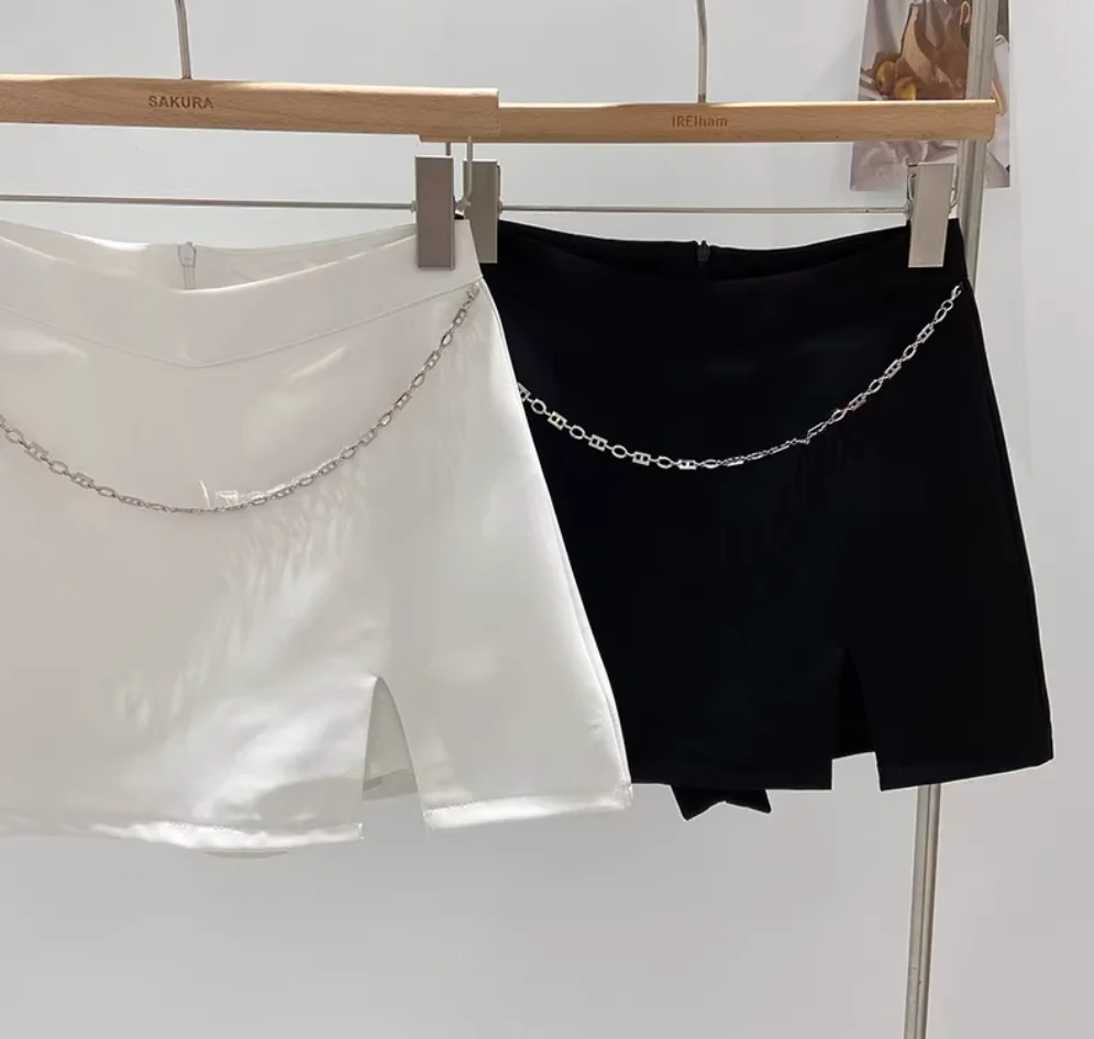 Nova moda sexy cintura alta cor sólida fino ajuste acima do joelho mini saia dividida linha a para mulher, 2 cores