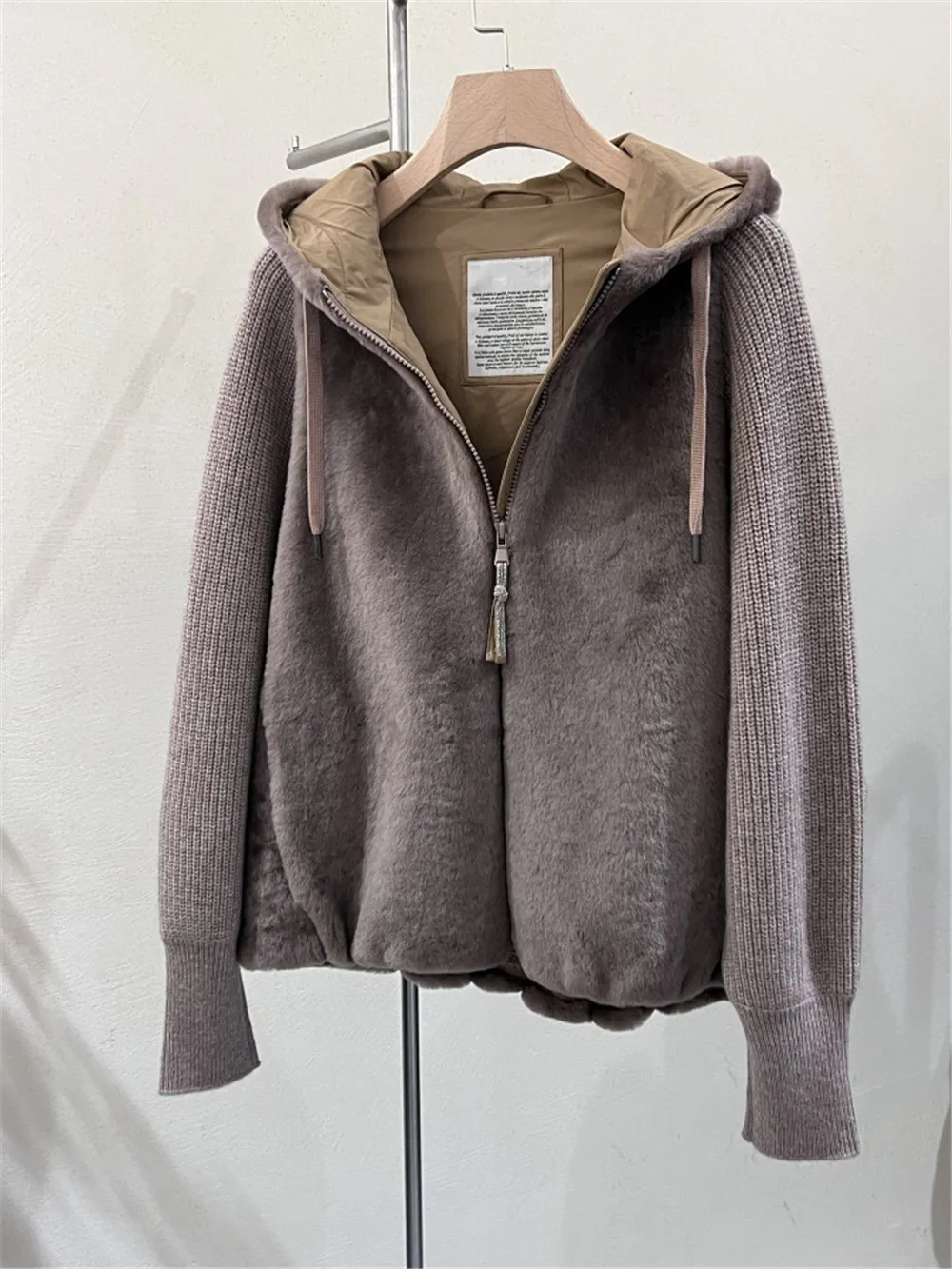 B*C High Quality Real Fur Casual Style Coat Patchwork Hooded Jacket