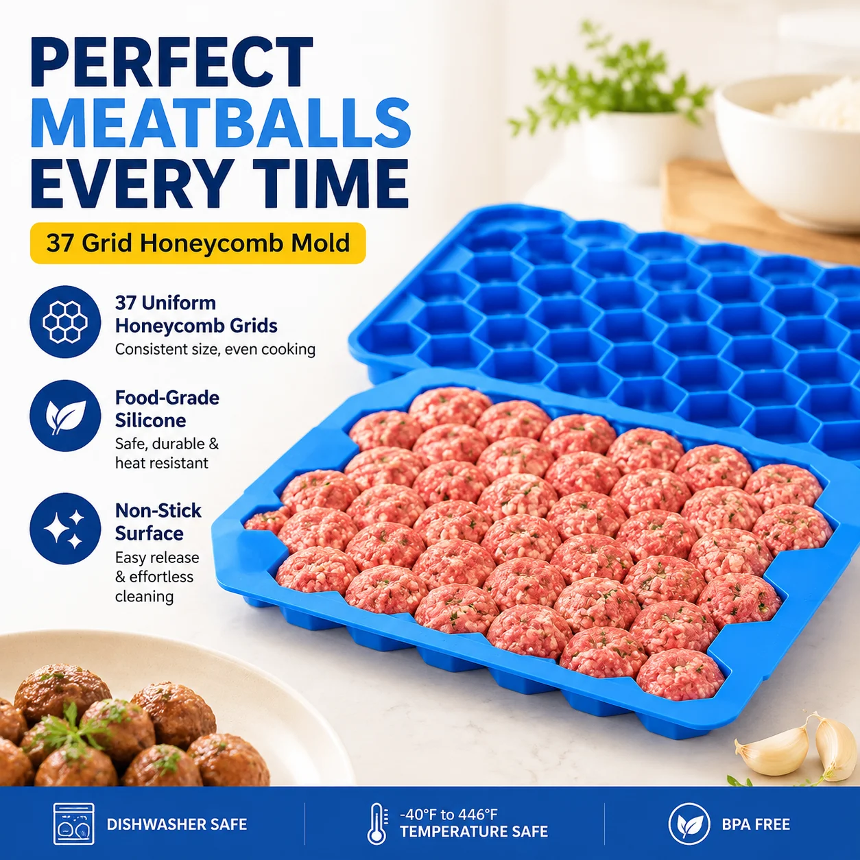 Baby Food Meat - Silikonowa forma na klopsiki z pokrywką,