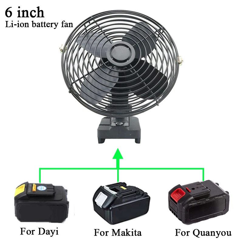 6 Inch Electric Fan Floor Fan Household Desktop Fan Outdoor Camping Fan For Makita For Dayi For Quanyou 18V 20V Li-ion Battery