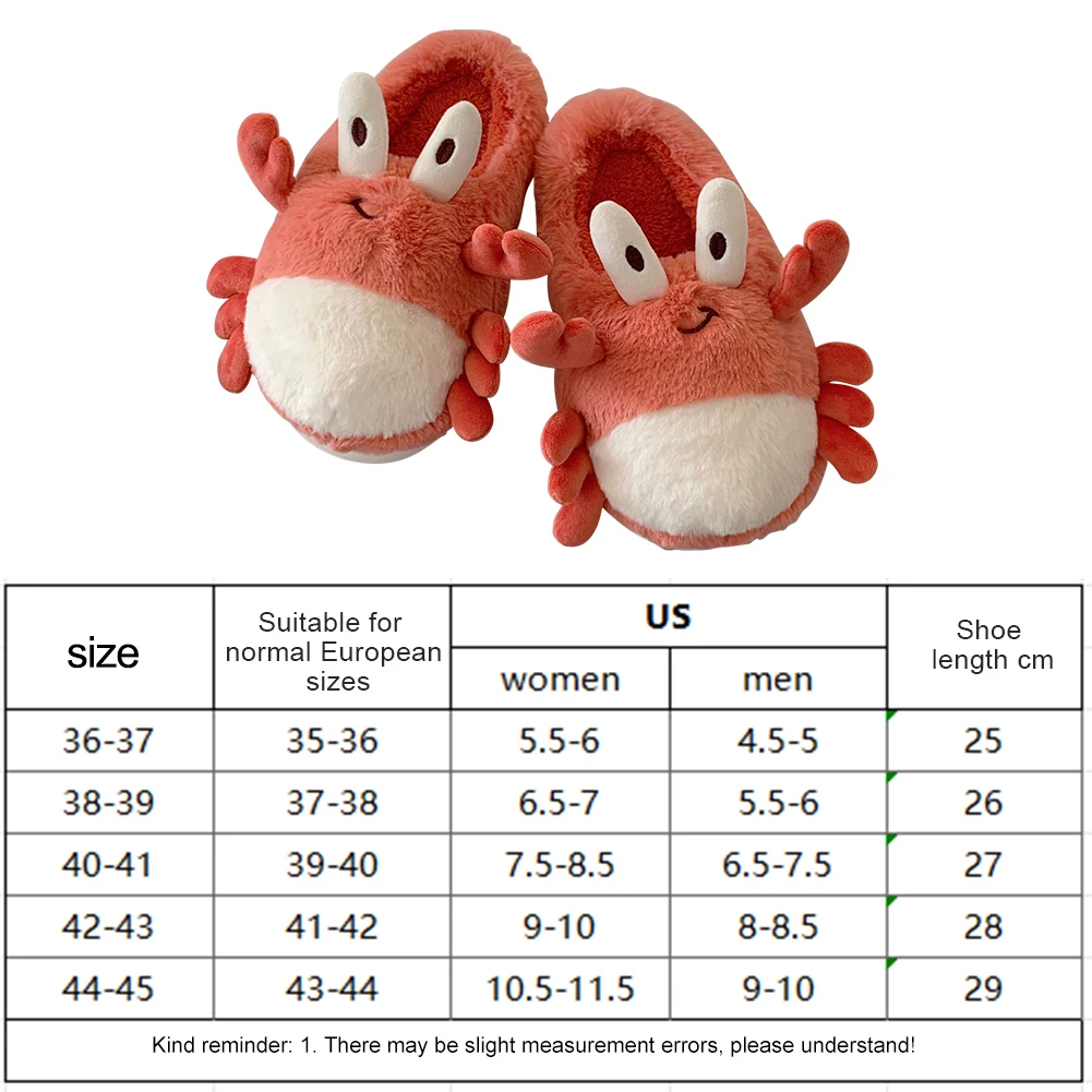Plüsch-Krabben-Hausschuhe, bequeme Thermo-Hausschuhe, rutschfeste, flauschige Paar-Hausschuhe, pelzige Tier-Hausschuhe für Herbst und Winter