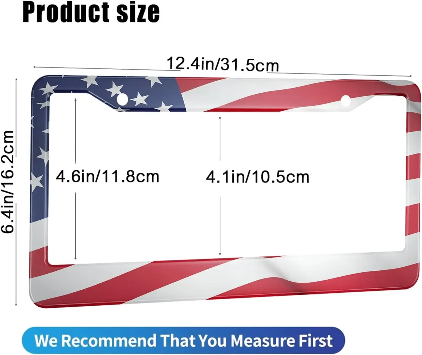 USA National Flag License Plate Frame 2 Pack Car License Plate Holder with 2 Holes Car Tag Framefor Women Men US Vehicles