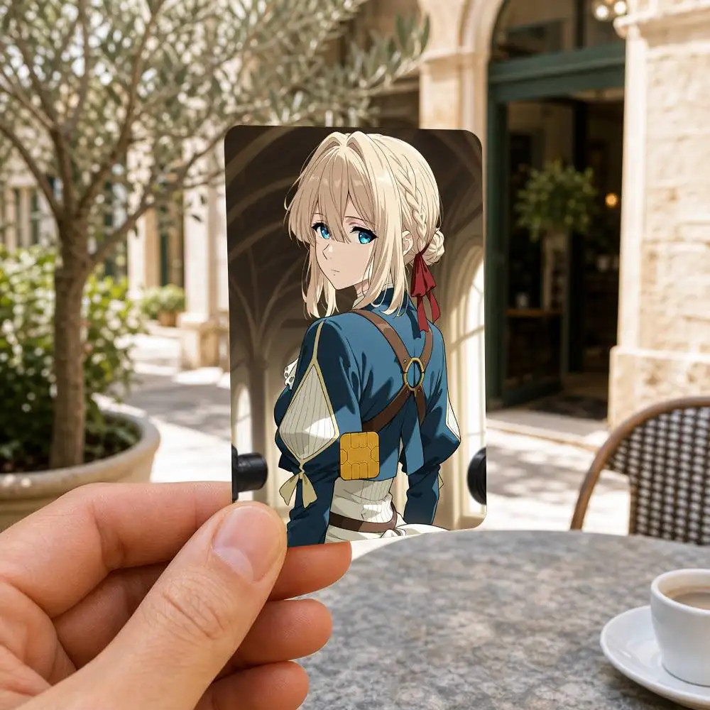 Violet E-Evergarden Waterproof Bank Card Sticker Skin for Credit Debit Chip Cards Decorative Cover Film