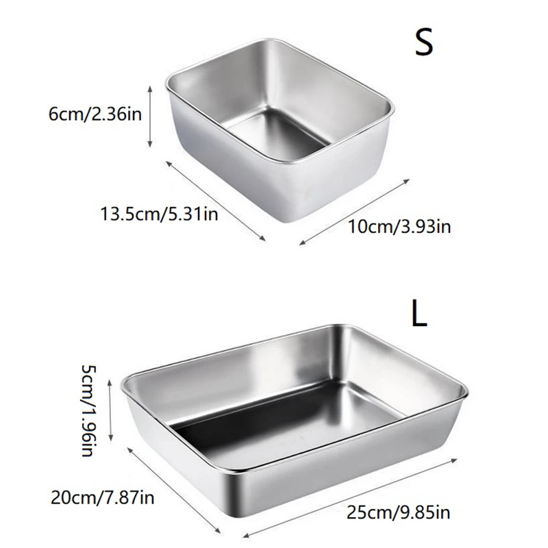 5pcs Rectangle Sausage Noodles Fruit Dish Stainless Steel Food Storage Box Fresh-keeping Box With Lid ,