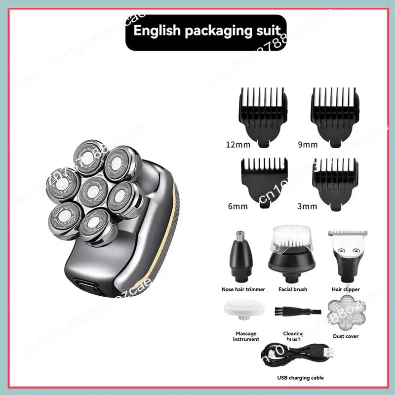 A26P 6 In 1 Men's Electric Heads Shaver Rechargeable Cordless Hair Shaving For Bald Man Waterproof Wet Dry Beard Trimmer