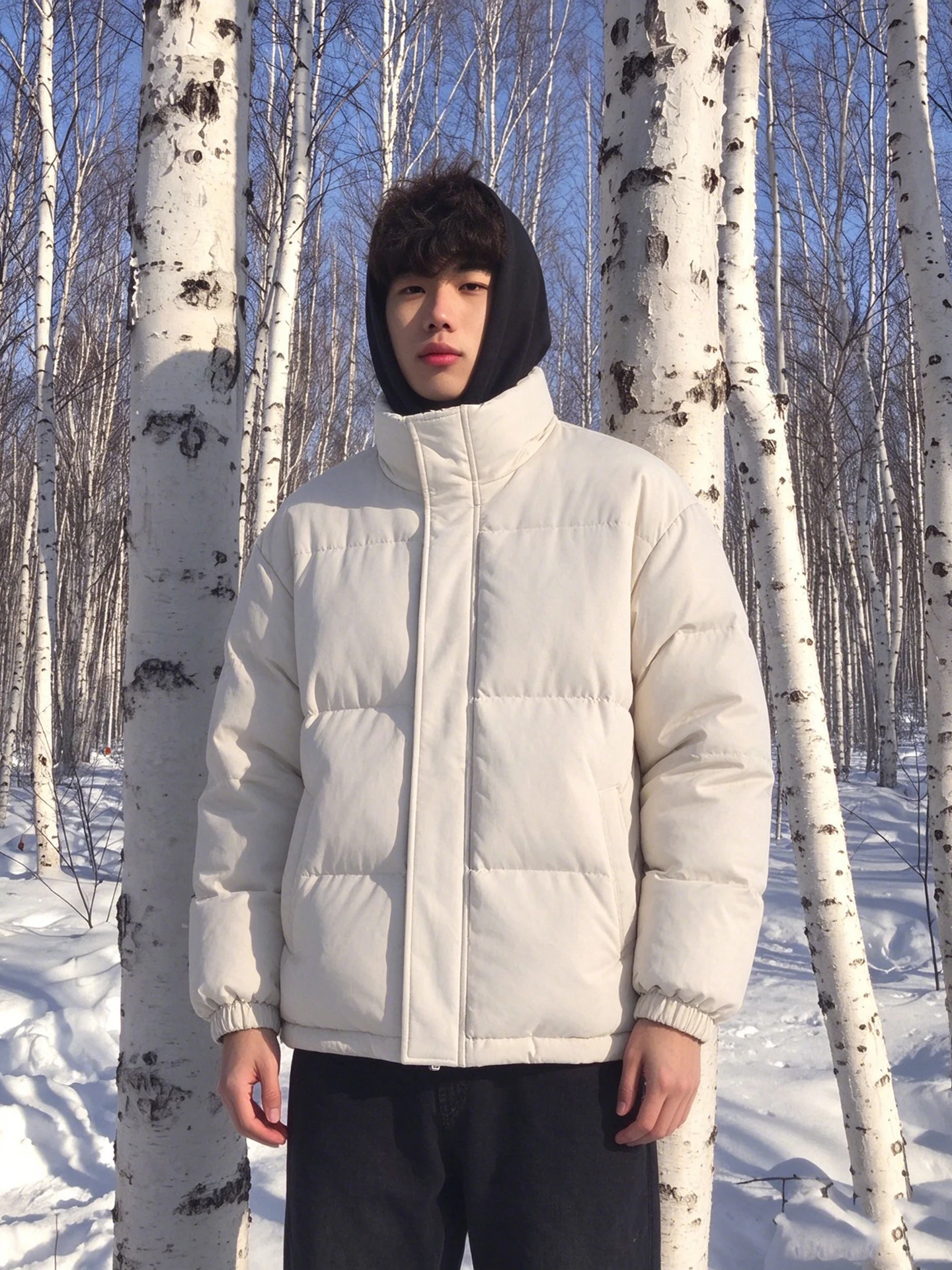 Thickened Cotton Jacket Men's Outdoor Winter Coat Stand Collar Loose Fit Bread Style Retro Pure Color Large Size Parka