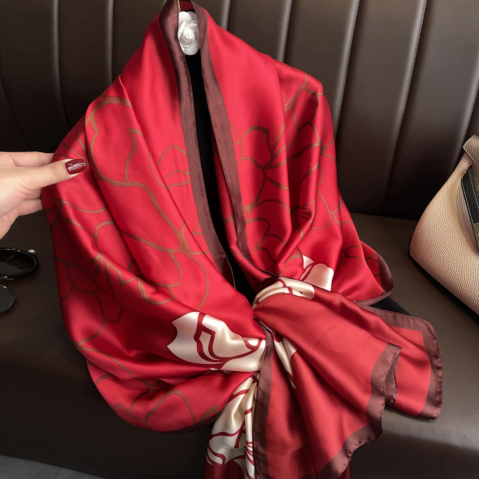 Luxury Brand Fashion Printing Silk Scarf 180*90cm Red Bandanna Foulard Muffler Travel Sun Protection Scarves Wrap for Mom Shawl