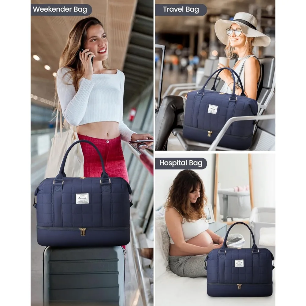 حقيبة حمل عطلة نهاية الأسبوع بين عشية وضحاها للنساء مع حجرات للأحذية، وحقيبة رياضية لليوجا، وجيب مبلل للسفر #6