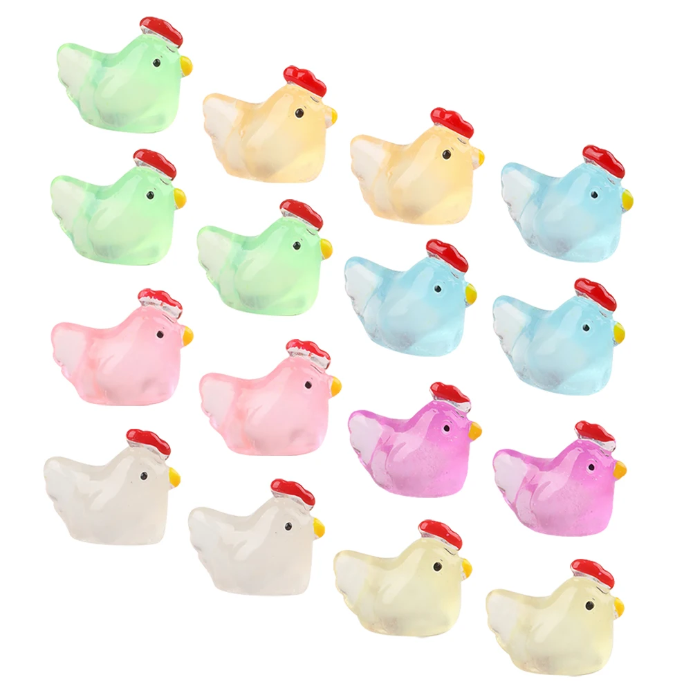 18 Stück Mini-Hühnerstatuen, leuchtende Harzfiguren, lustige Schreibtischdekoration für Zuhause und Büro, leuchtendes Huhn