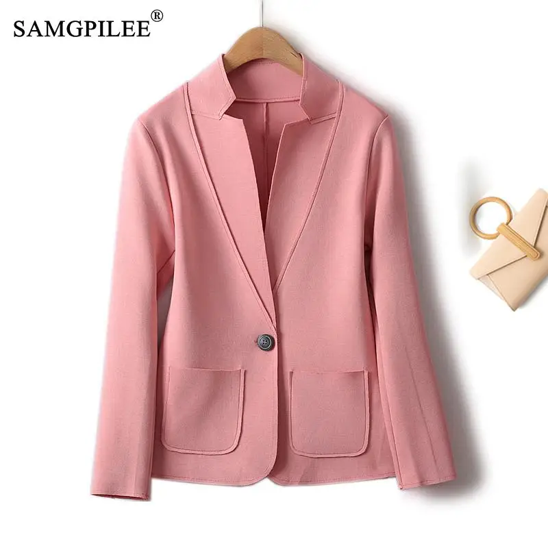 

Chic And Elegant Woman Jacket Topstitched Suit Collar Elastic One Button Slim Blazer Woman 2023 Spring Autumn Female Clothing