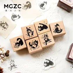 Kawaii Wood Rubber Stamps Cat Design Wooden Stamps For DIY Crafting Scrapbook Painting Letters Diary Card Making