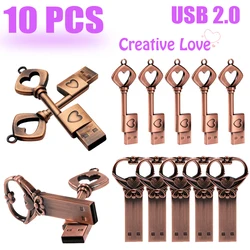 10 PCS LOT Pen Drive 128GB Love Shape Key Memoria USB 64GB Retro Style USB Flash Drive Creative Gift 32GB Mini Memory Stick 16GB