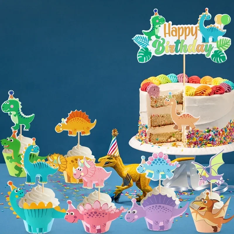 

1-8Pcs Cute Cartoon Dinosaur Cake Topper Jungle Safari Dino Birthday Cake Surround Kids Boys Happy Birthday Party Cake Decor New