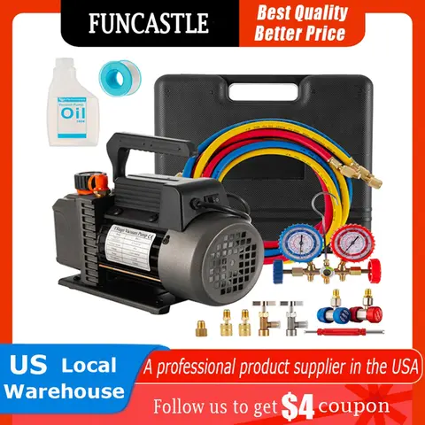 3.5CFM 공기 진공 펌프 1/4HP A/C 매니폴드 게이지 세트 에어컨 R134A R410a R22 공기 냉매 키트 오일 포함