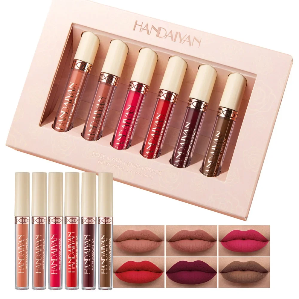 

6 Colors Rose Matte Liquid Lipstick Set Waterproof Non-stick Cup and Lasting Make Up Lip Gloss Kit, 2.5ml*6pcs/set