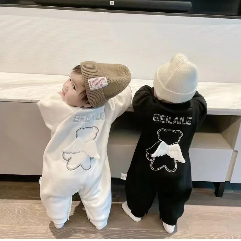Somenie Baby Long-sleeved One-piece Clothes Velvet Baby Boy Spring and Autumn Ha Clothes Super Cute Going Out Climbing Clothes