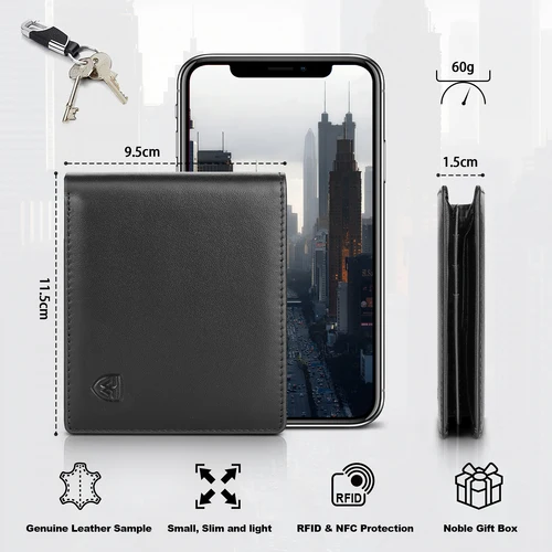 Imagen 2 del producto Cartera de cuero genuino para hombre, monedero suave negro clásico, tarjetero con bolsillo para monedas