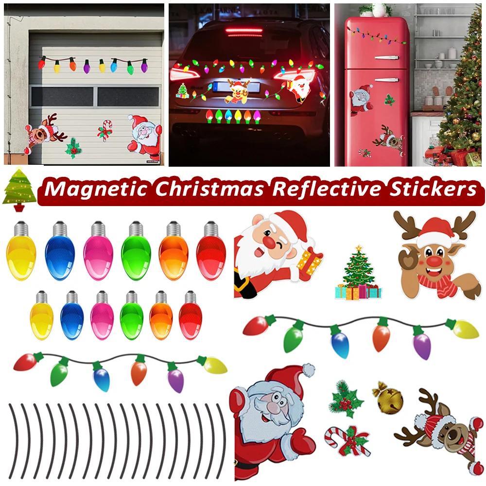 

Fridge Christmas Magnetic Stickers Reusable Snowman Santa Reindeer Pattern Decor Reflective Sticker Festive Xmas Decor Decal
