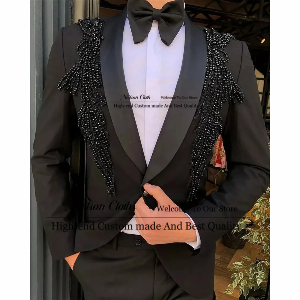 

Fashion Black Male Prom Blazers 2 Pieces Sets Groom Wedding Tuxedos Shawl Lapel Men Suits One Button Slim Fit Terno Masculino