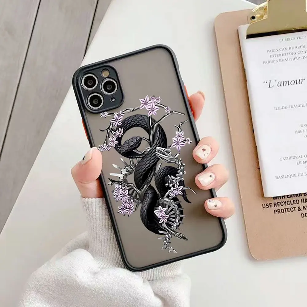 Fashion Snake Graphic Hard Matte Phone Case for IPhone 11 12 13 14 15 Pro Max Mini 7 8 Plus XR X XS SE20 Fundas Shockproof Cover