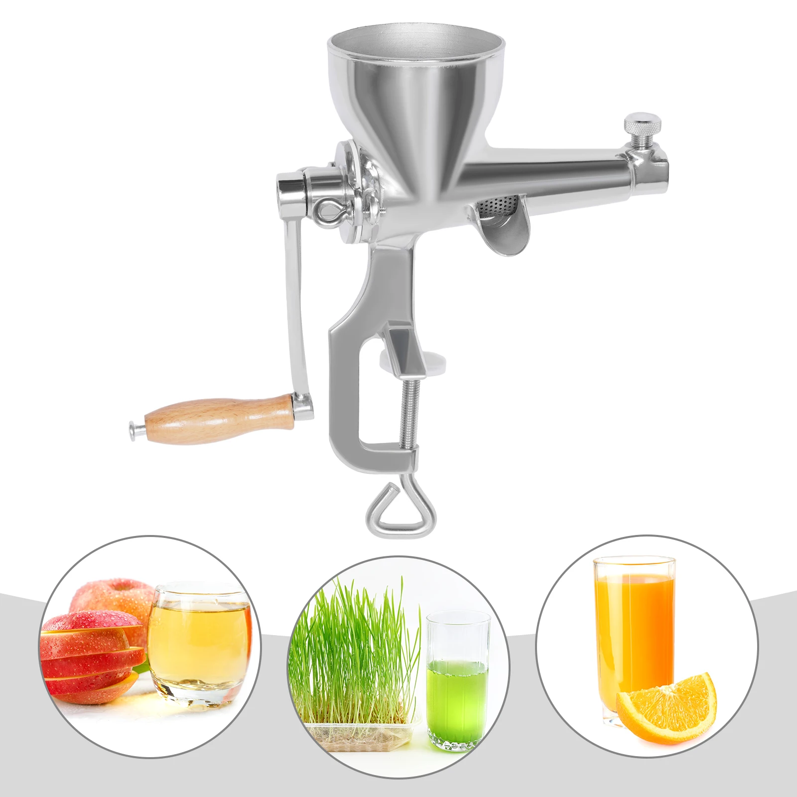 Stainless Steel Manual Juicer with Screw Clamp Wheatgrass  Squeezed Fruit Vegetable Extrusion Silver