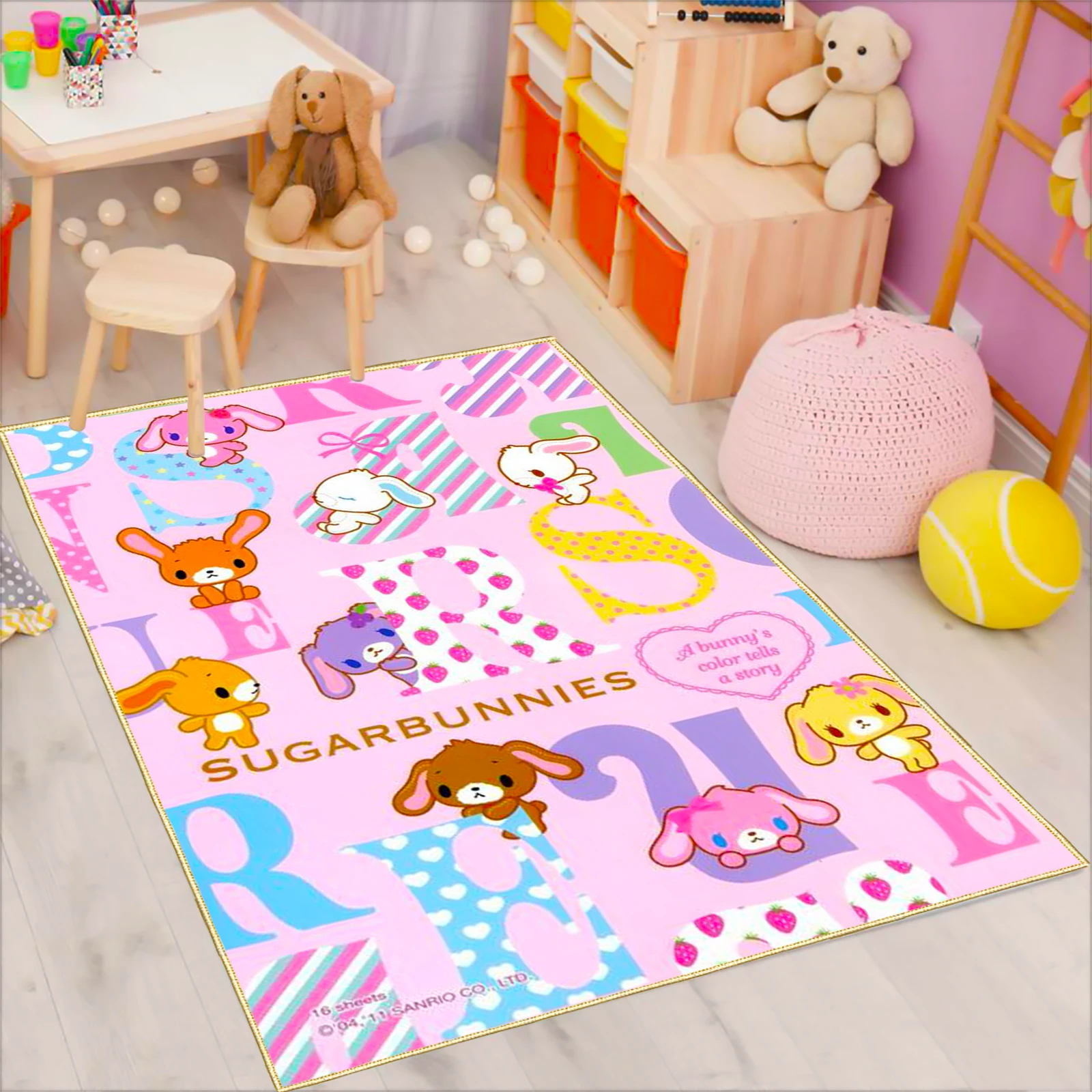 

Милый коврик с мультяшным принтом SUGARBUNNIES, противоскользящий, яркие цвета, для детской спальни, гостиной, декор для пола, толстый маленький коврик