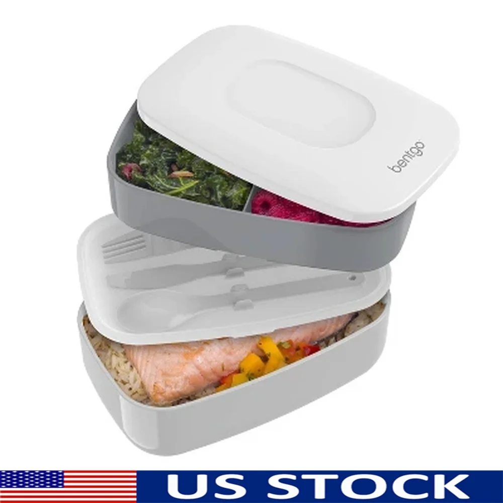 

Stackable Lunch Box Container with Built-in Flatware BPA-Free Bento Boxes School Work Travel Eco-Friendly Storage
