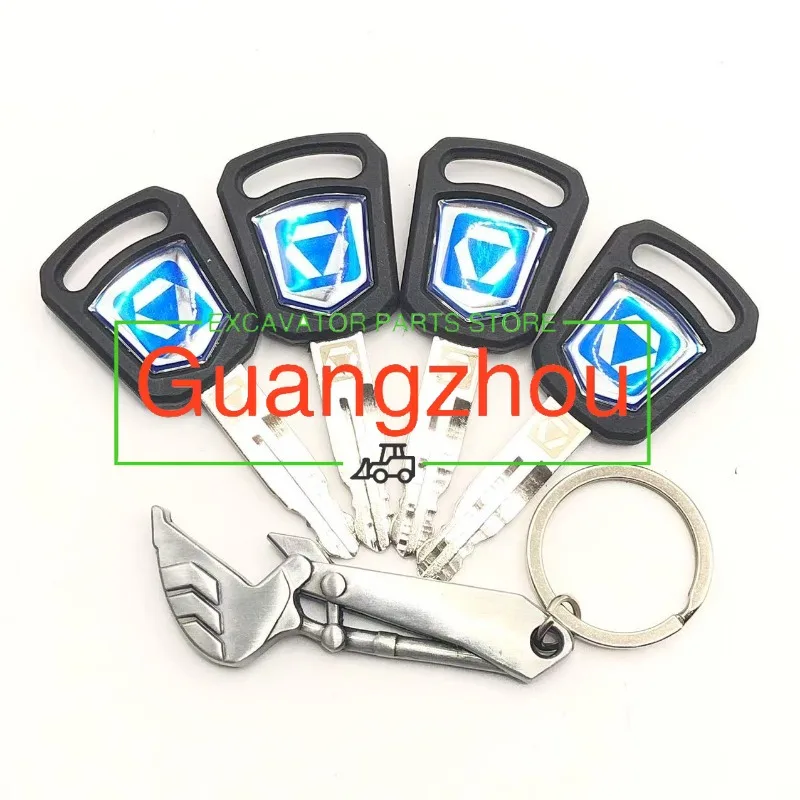 For XE60 75 65 85 215 75DA 60D 200 1/2/5pcs XCMG Excavator Keys with Keychain New Version Ignition Key Door Lock Key