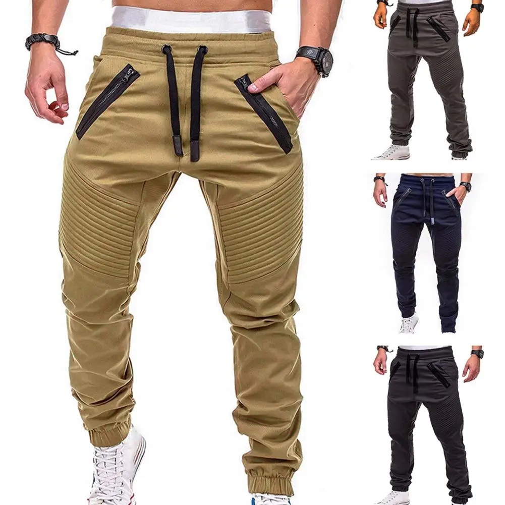 

Casual Zip Pockets Ankle Tied Sports Pants Men Bottoms Men Drawstring Adjustable Pockets Pants for Outdoor Activities