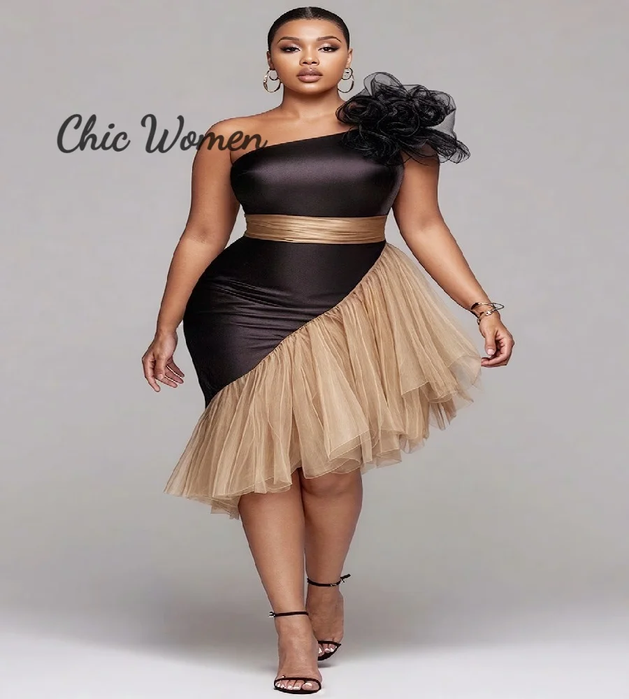 

Aso Ebi Short Evening Dress For Black Girls Knee Length Champagne With Black Prom Dress 2025 Club Birthday Party Gown Customized