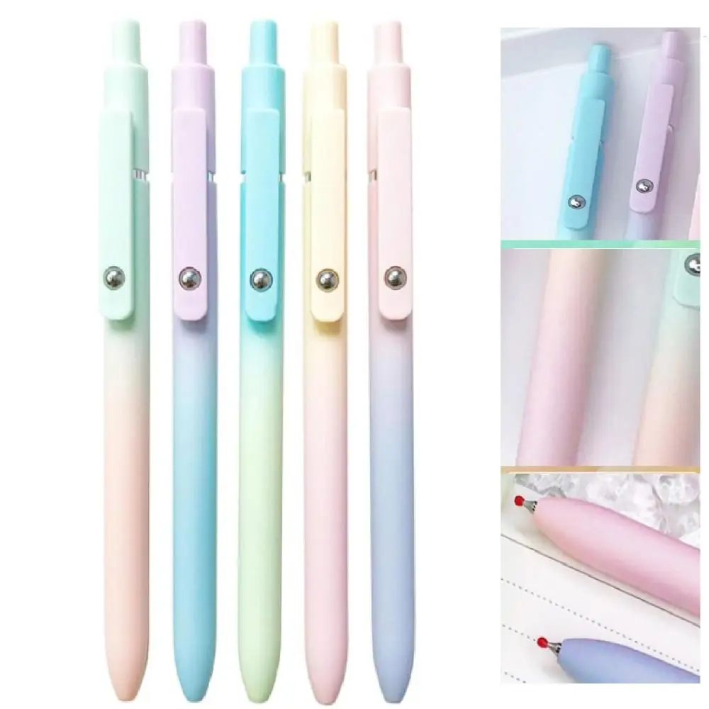 

5/6Pcs Gifts Aurora Gradient Color Gel Ink Pens Push-type Low Center Gravity Black Pen 0.5mm Signature Pens