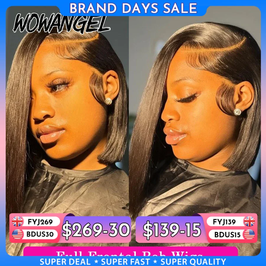 Wow Angel 13X4/13x6 HD Spitze Volle Frontal Kurze Bob Echthaar Perücken Gerade Bob Perücken gebleichte Knoten Vorgezupftes Haar Für Frau