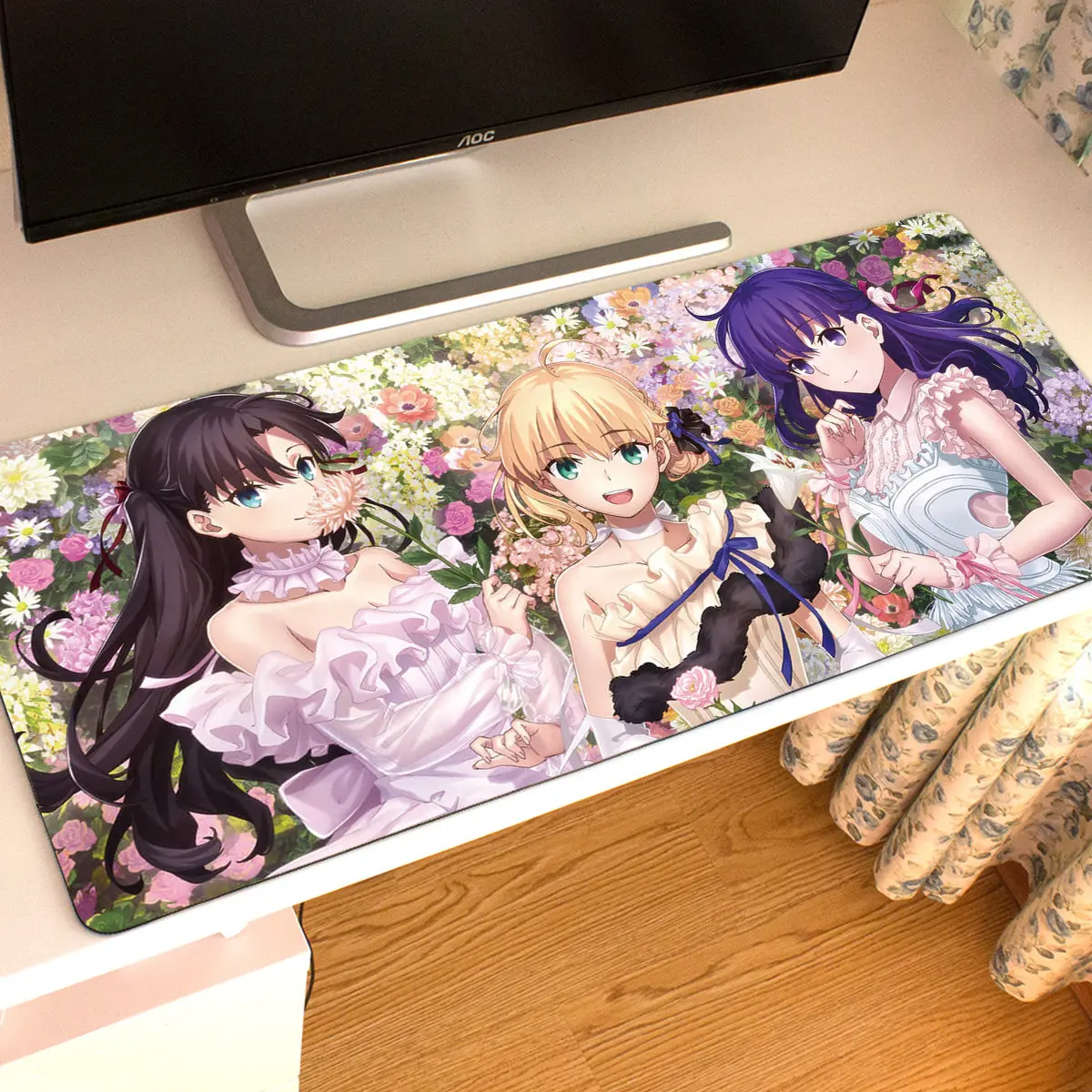XXL Fate stay night Saber Rin Tohsaka Gaming Mouse Pad Non-Slip Rubber Stitched Desk Mat for PC Laptop Office Gift