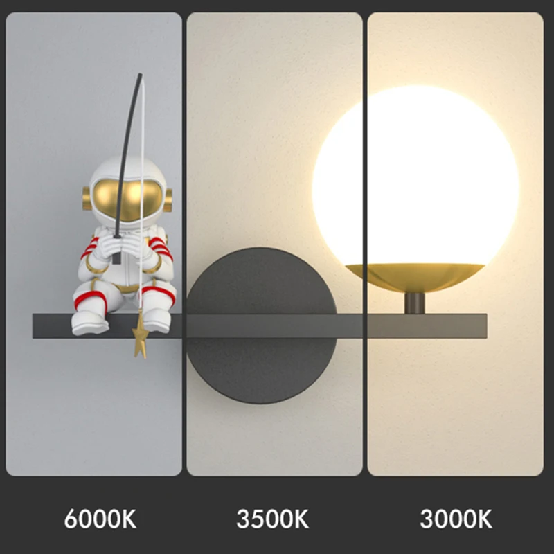 

Nordic Astronaut Childrens LED Wall Lamp Bedroom Bedside Nordic Wall Lights Lighting Room Living Room Background Indoor Decor