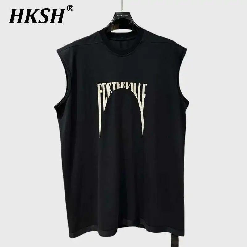 

HKSH 2025 Spring Summer New Printed Vest Men Tide Dark Women Round Neck Loose Streetwear American Vintage Sleeveless Top HK3851