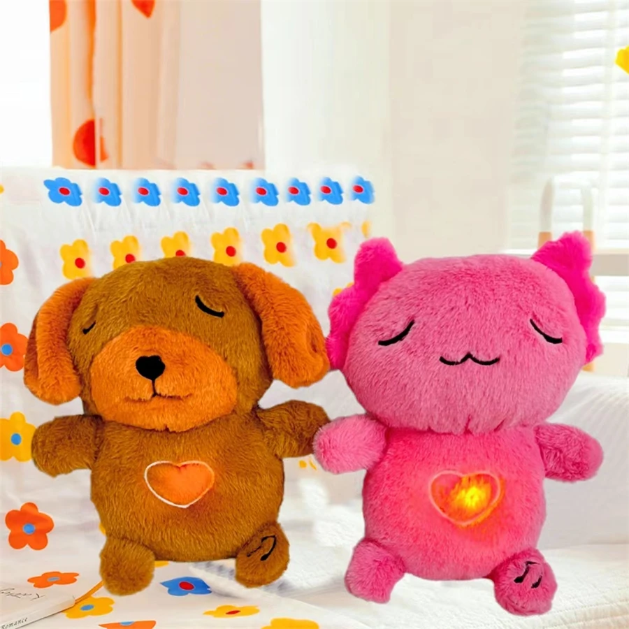 Breathing music and light-up salamander doll dog plush toy, four-speed adjustment switch, helpful for sleep and home decoration