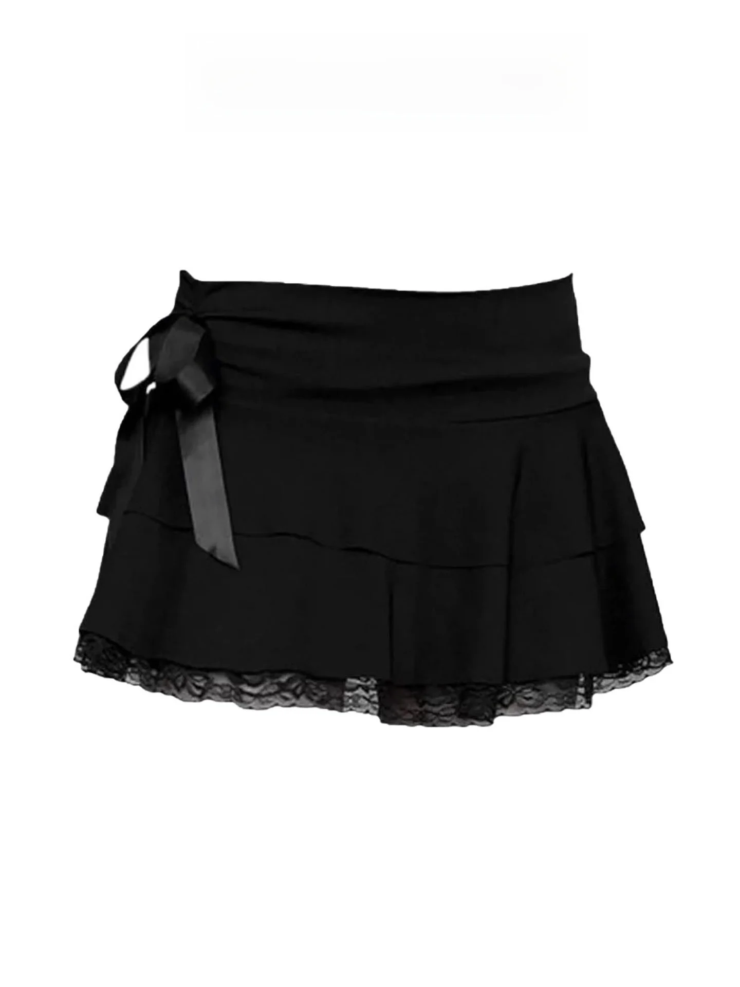 

Черная кружевная плиссированная юбка в стиле пэчворк, женская летняя дизайнерская готическая пышная юбка-тортик, юбка трапециевидной формы с высокой талией