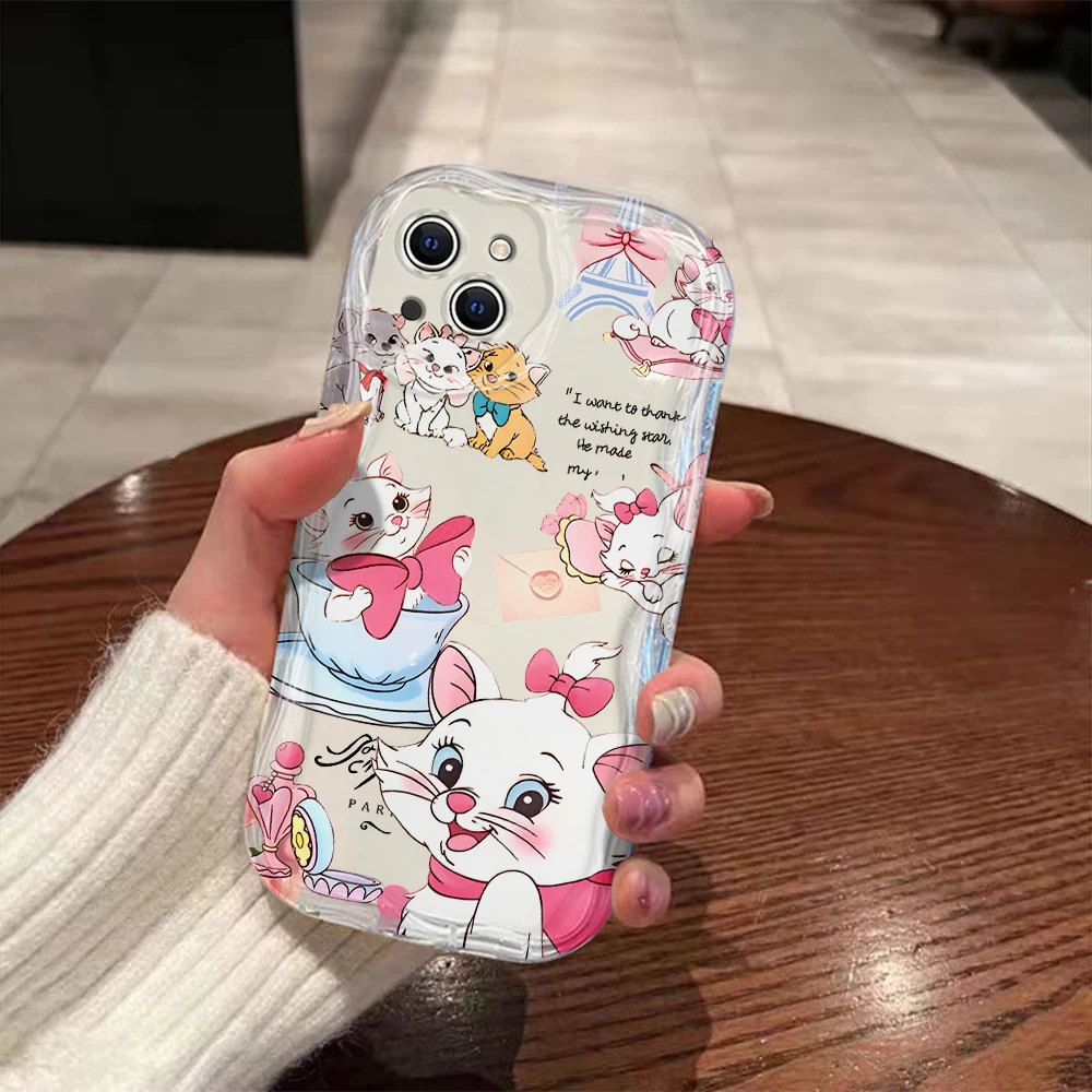 Disney Cute Marie Cat Pink 3D Wave Case For iPhone 15 14 13 12 11 Pro Max Mini X XR XSMAX 8 7 6S Plus Soft Silicone Cover