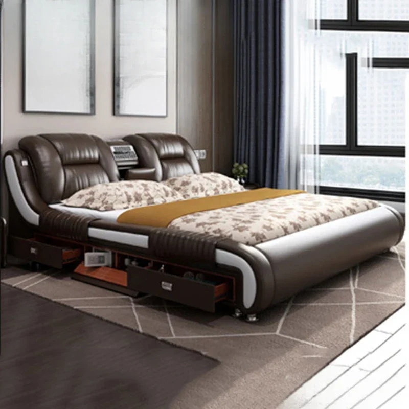 Queen European Double Bed Modern High End Headboard Twin Frame Double Bed Storage Luxury Cama Matrimonio Bedroom Furniture