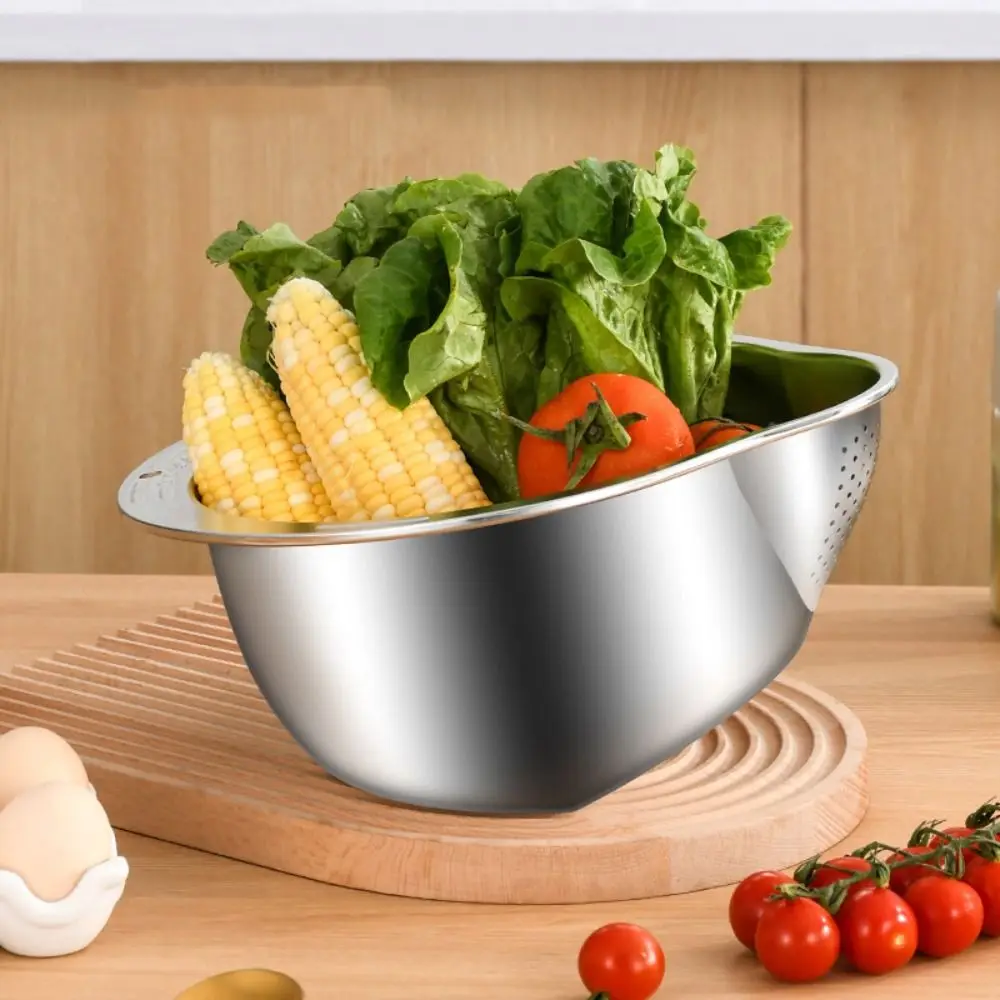 Stainless Steel Rice Washing Basket Stainless Steel 304 Bowl Shape Vegetable Strainer Large Size Tray Design Kitchen Strainer