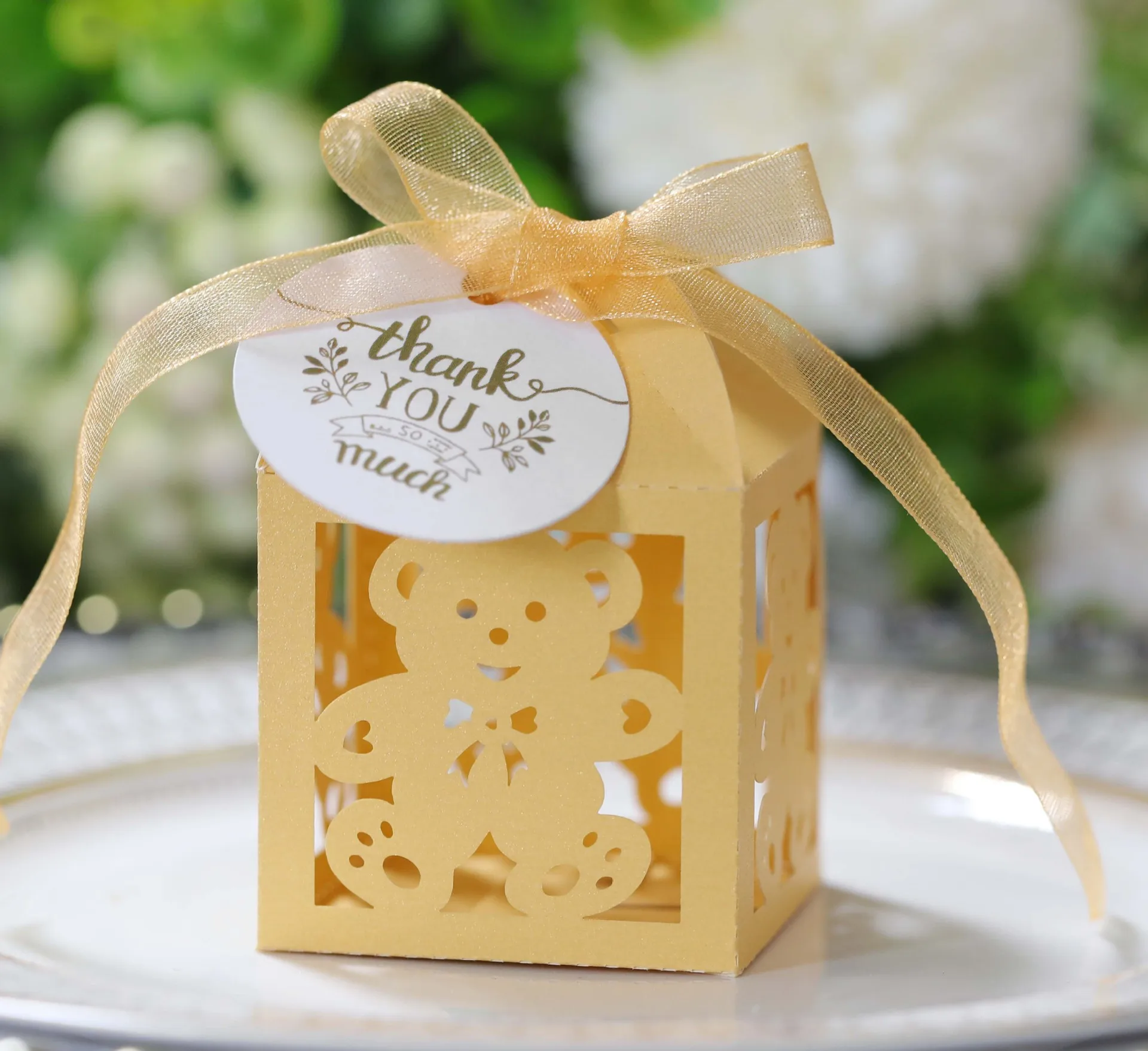 25/50/100 Stück Süßigkeitenboxen für Babyparty, Geburtstag, mit Dankeschön-Tags, Bändern, süße Bären-Verpackungsbox für Schokoladen-Party-Dekoration – Detail 12
