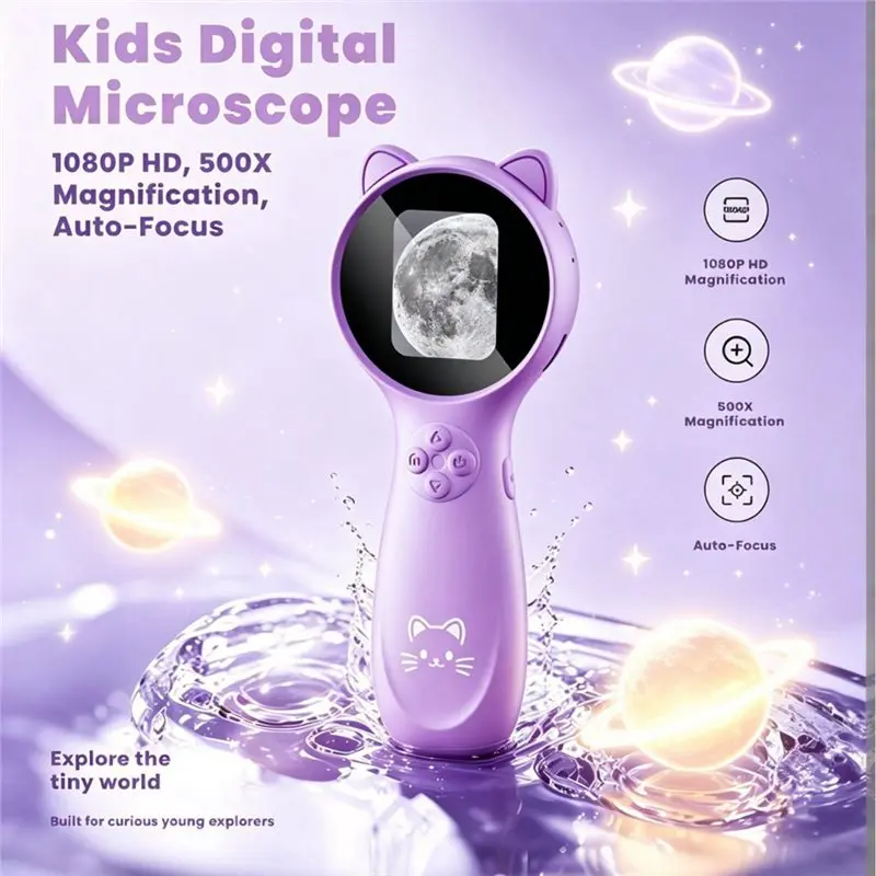 PHFU-Pocket Microscope 500X Science Kids Educational With Photo And Video Function Mini Handheld Children